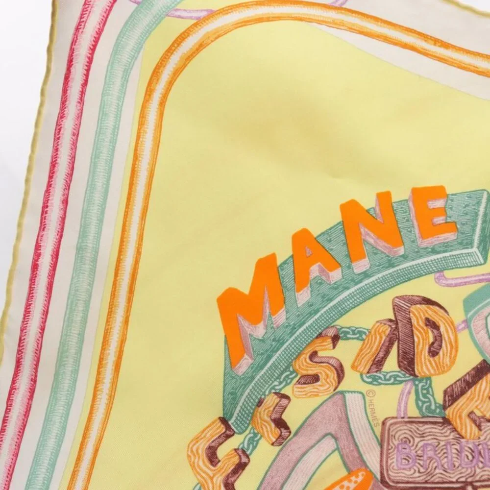 Hermes Scarf Petit Carre 45 Gavroche Chevaloscope Neon Yellow Silk White - Picture 5 of 5